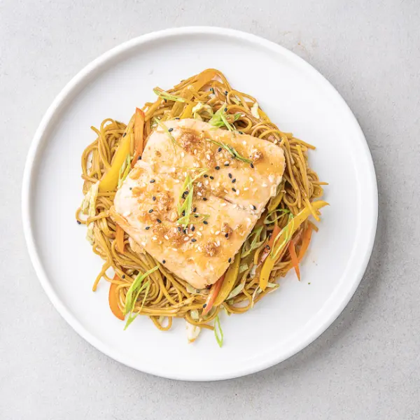 Honey Garlic Salmon with Teriyaki Noodles